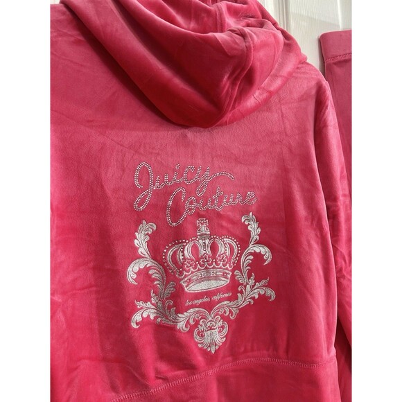 Juicy Couture Size XL Velour Tracksuit Set Pink Party Crown Logo Rhinestone - Picture 7 of 10